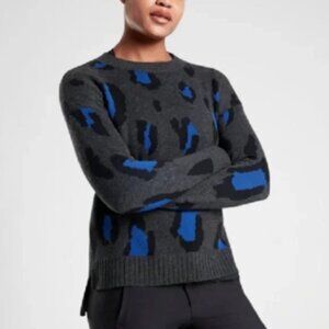 Athleta Cashmere Wool Blend Gray Leopard Print Casual Sweater Size Small